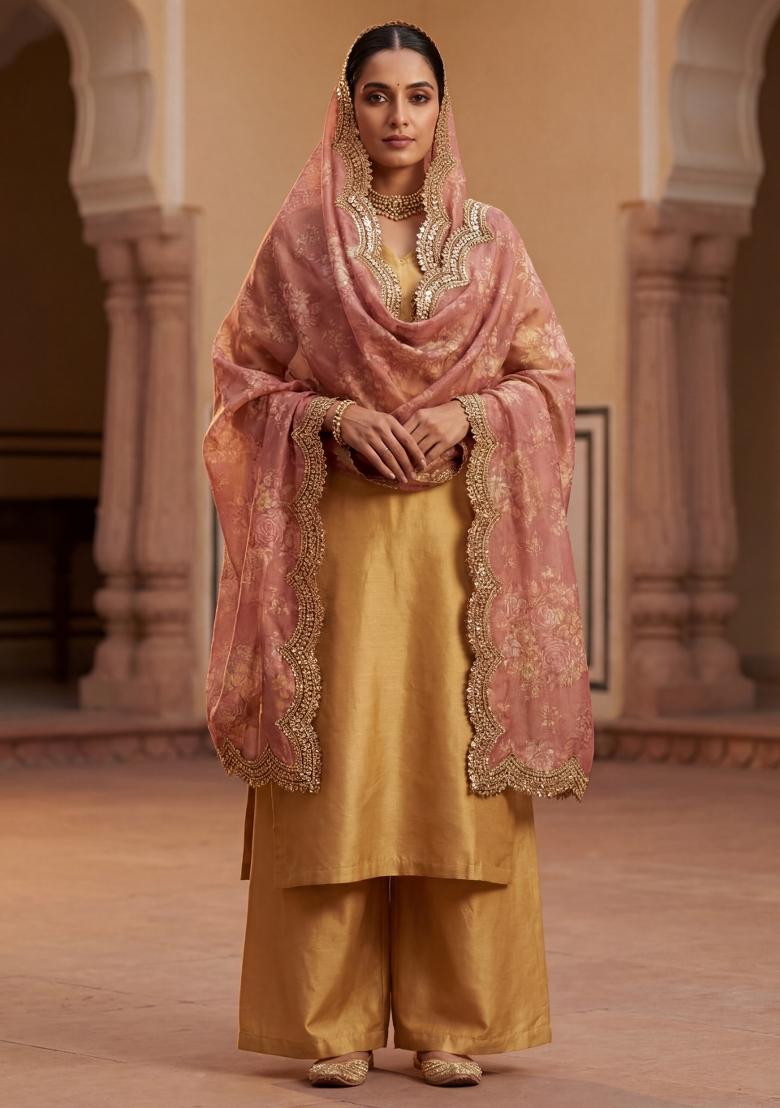 Maroon Printed Silk Dupatta - Indya