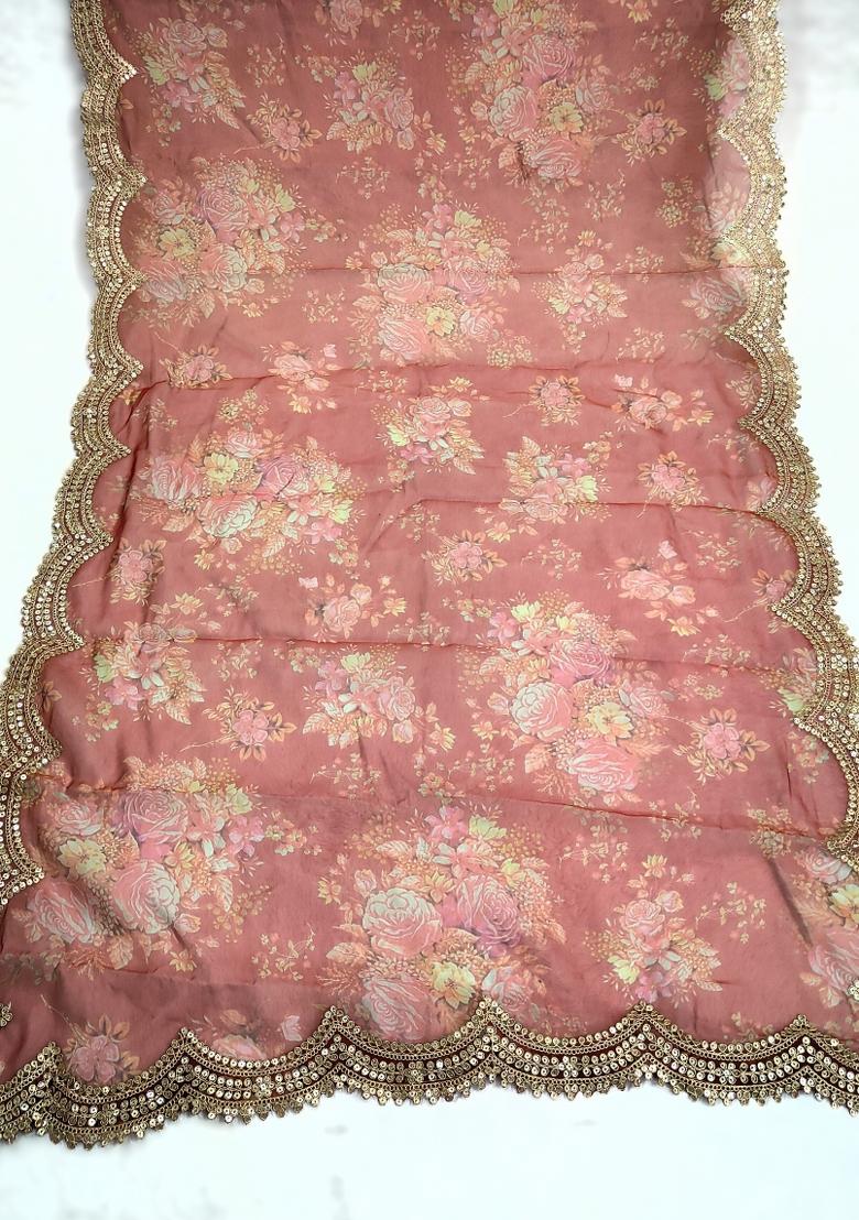 Maroon Printed Silk Dupatta - Indya