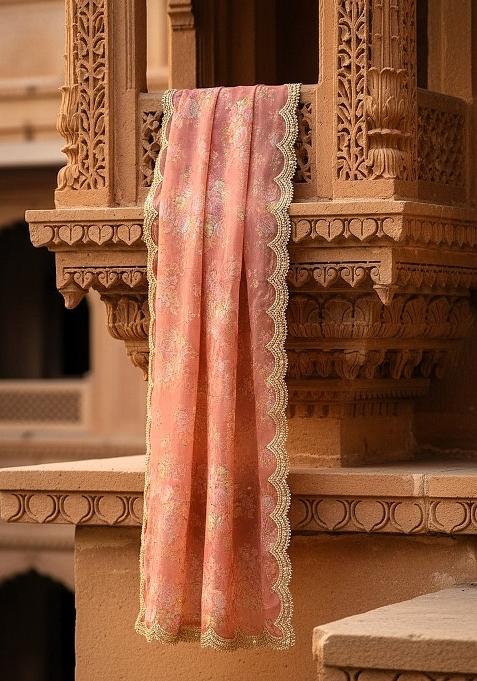 Maroon Printed Silk Dupatta