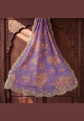 Purple Printed Silk Dupatta
