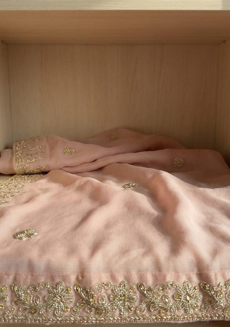 Peach Printed Silk Dupatta - Indya