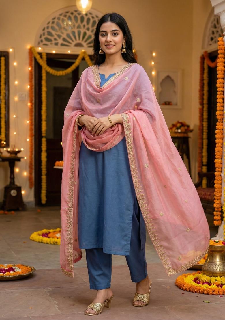 Pestal Pink Printed Silk Dupatta - Indya