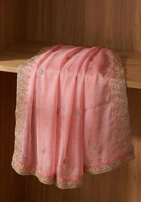 Pestal Pink Printed Silk Dupatta