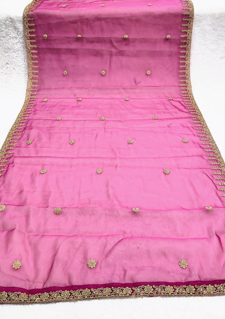 Rani Pink Printed Silk Dupatta - Indya