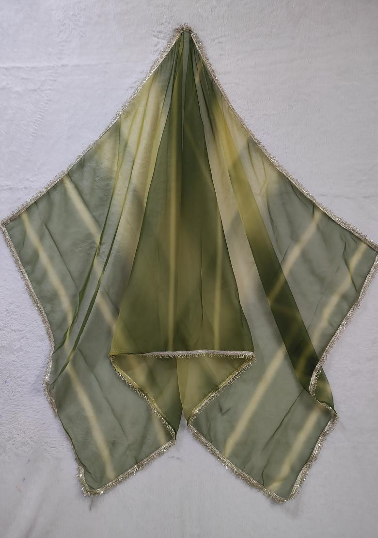 Green Printed Silk Dupatta - Indya