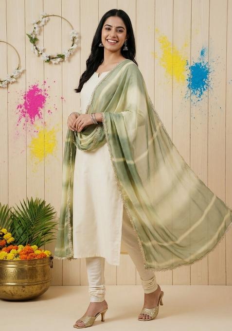 Green Printed Silk Dupatta