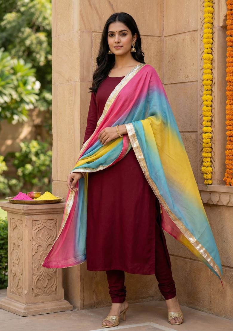 Multicolor Printed Silk Dupatta - Indya