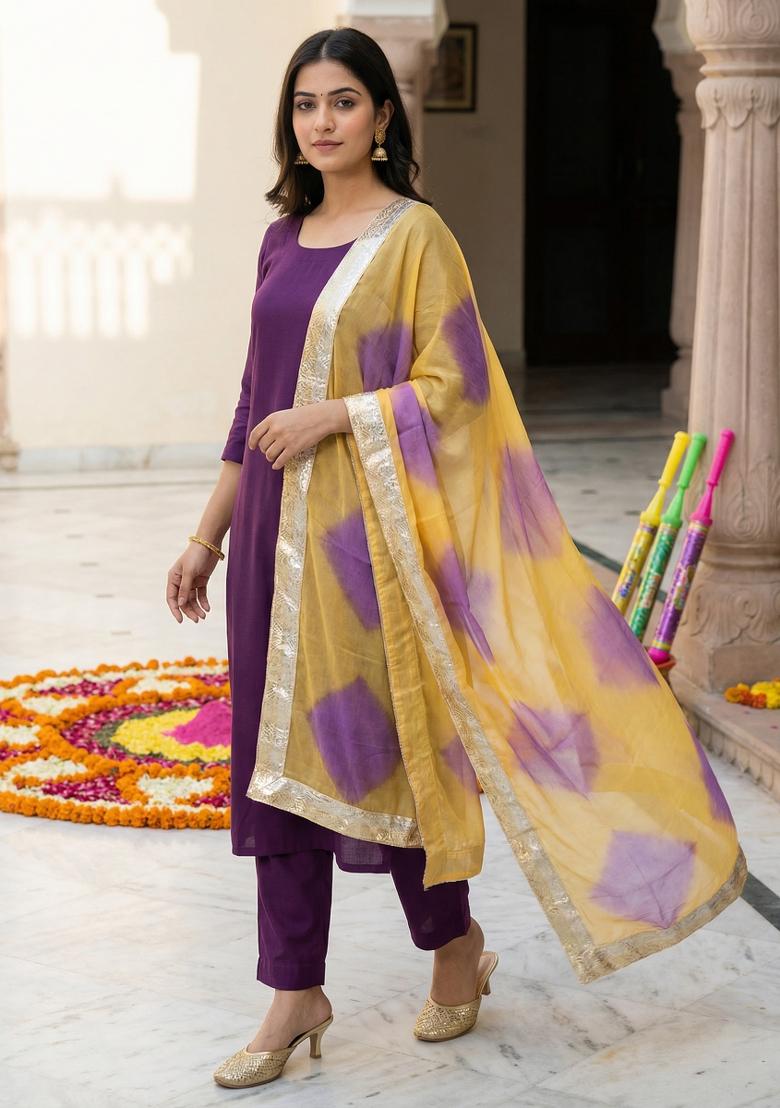 Mustard Printed Silk Dupatta - Indya