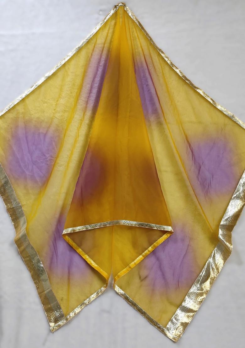 Mustard Printed Silk Dupatta - Indya