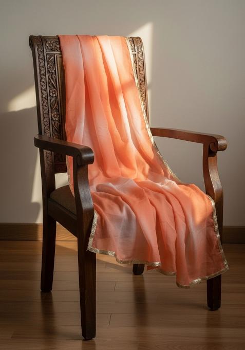 Orange Printed Silk Dupatta