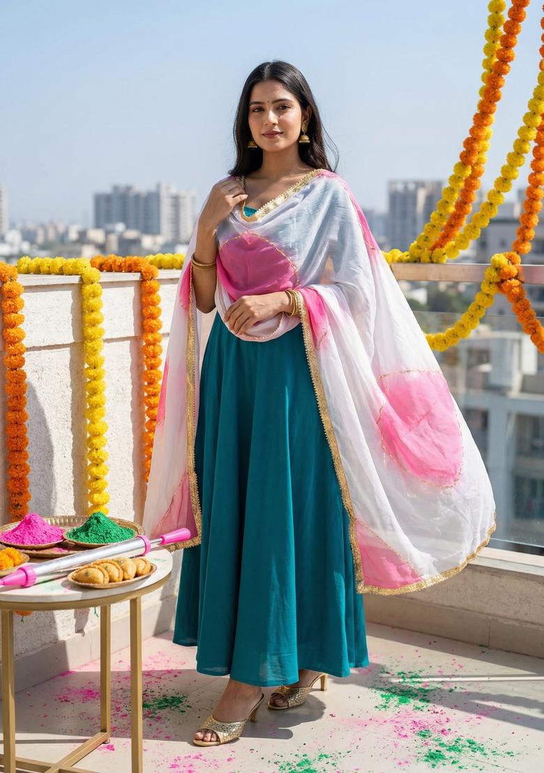 Pink Printed Silk Dupatta - Indya