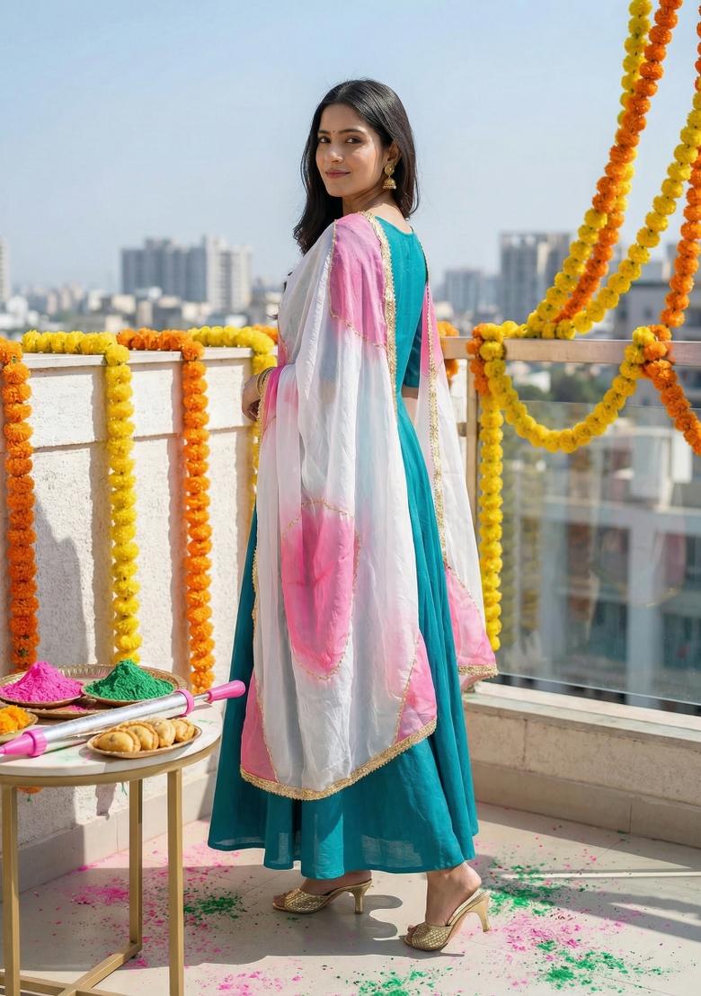 Pink Printed Silk Dupatta - Indya