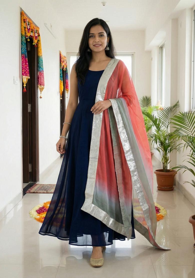 Red Printed Silk Dupatta - Indya
