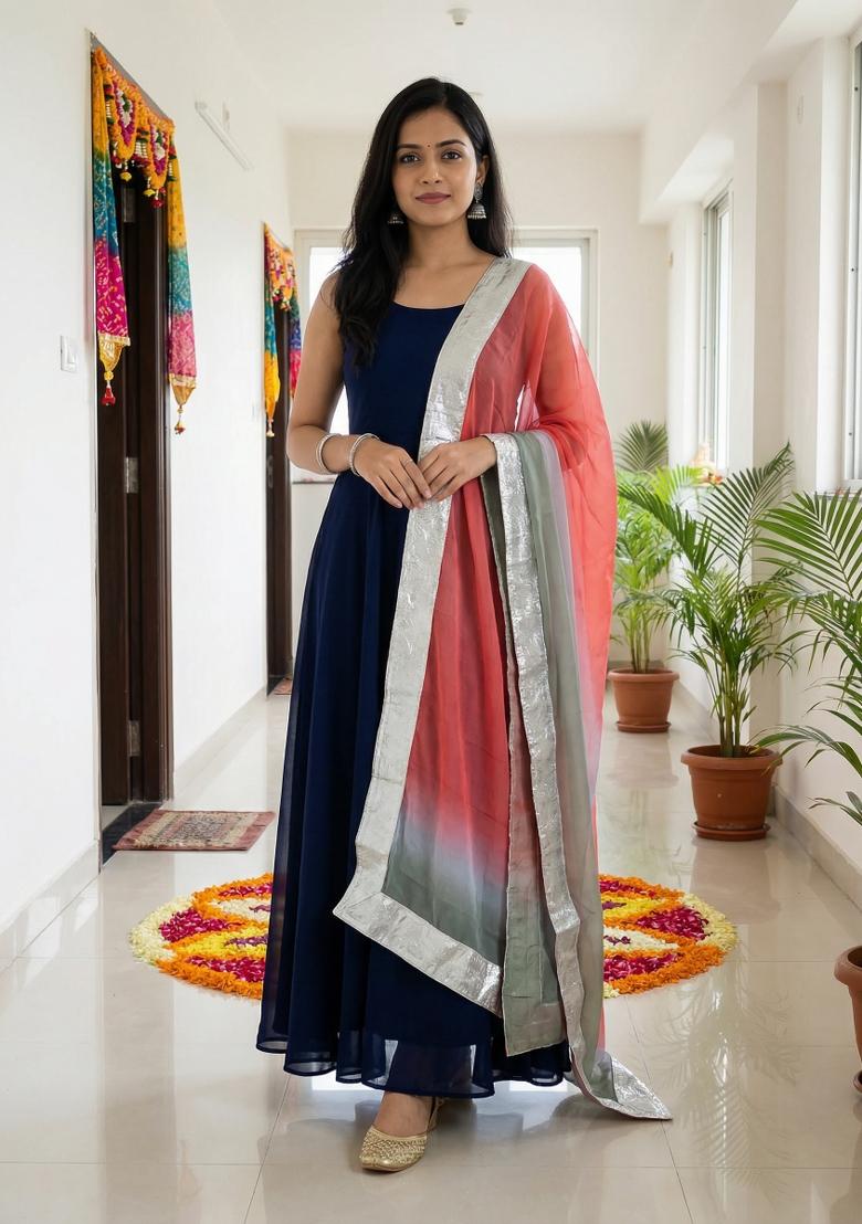 Red Printed Silk Dupatta - Indya