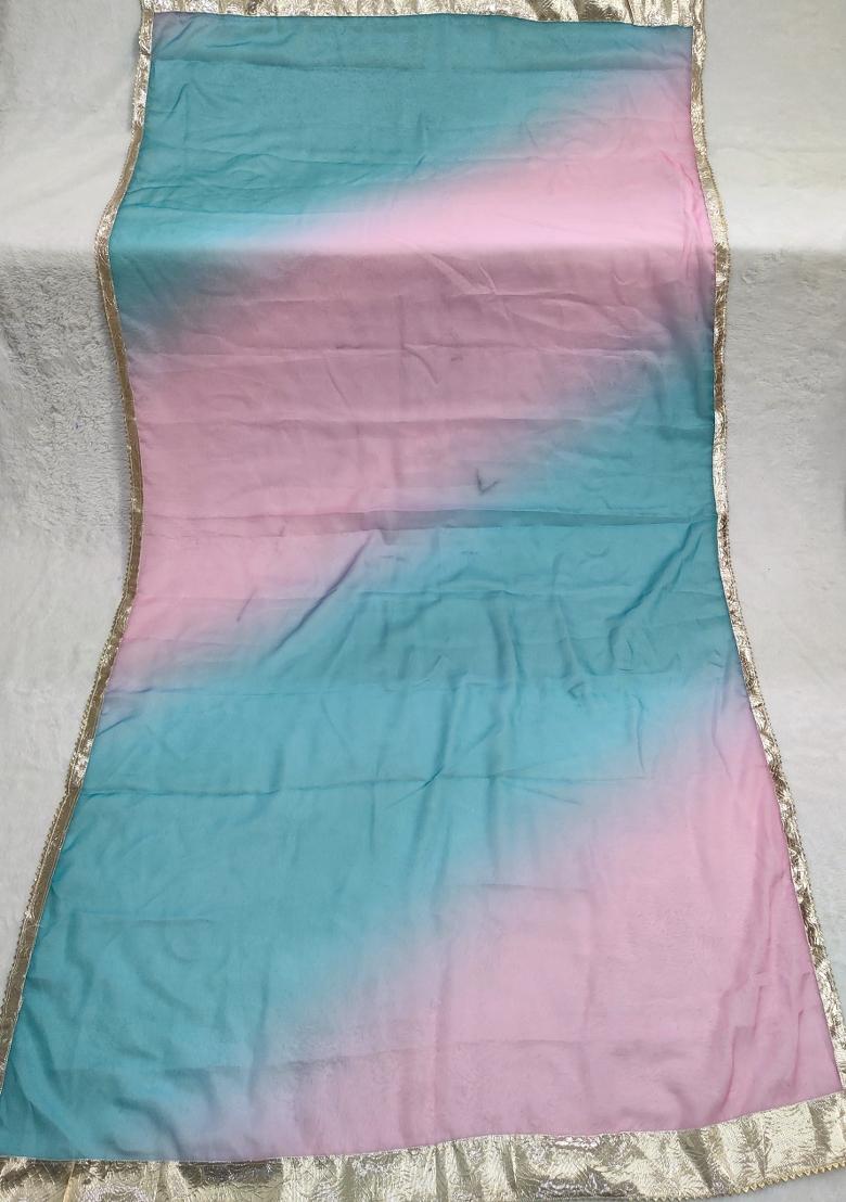 Sky Blue Printed Silk Dupatta - Indya
