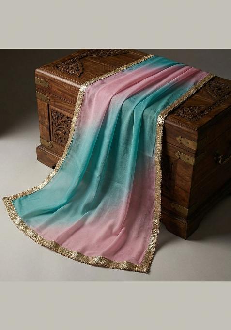 Sky Blue Printed Silk Dupatta