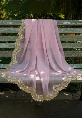 Baby Pink Printed Silk Dupatta