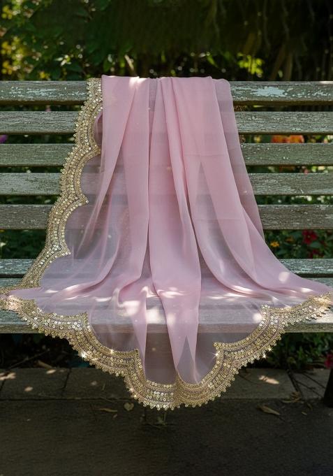 Baby Pink Printed Silk Dupatta