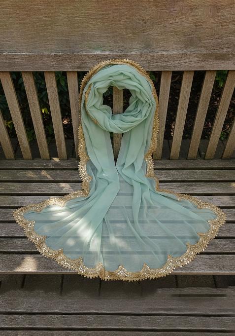 Firozi Printed Silk Dupatta