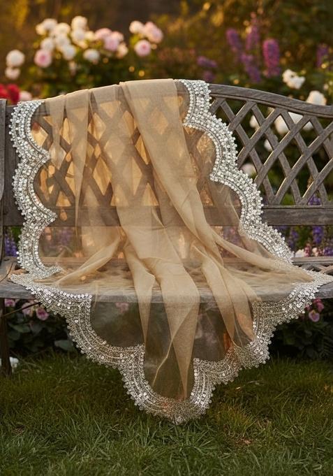 Golden Printed Silk Dupatta