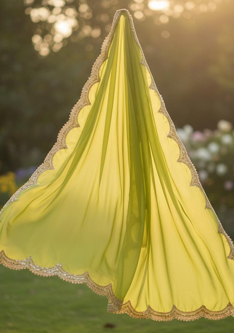 Lime Parrot Printed Silk Dupatta - Indya