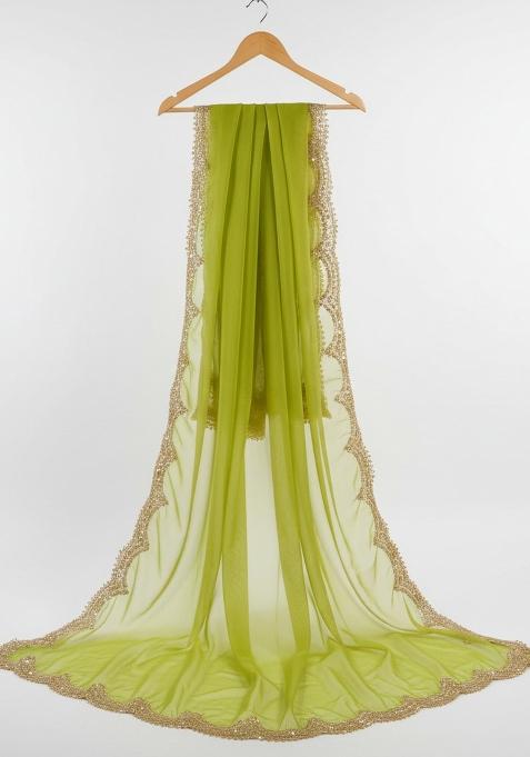 Lime Parrot Printed Silk Dupatta