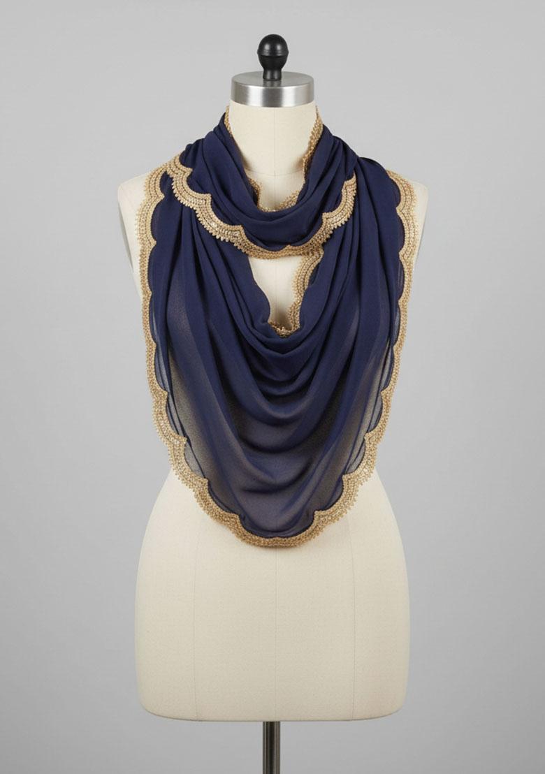 Navy Blue Printed Silk Dupatta - Indya