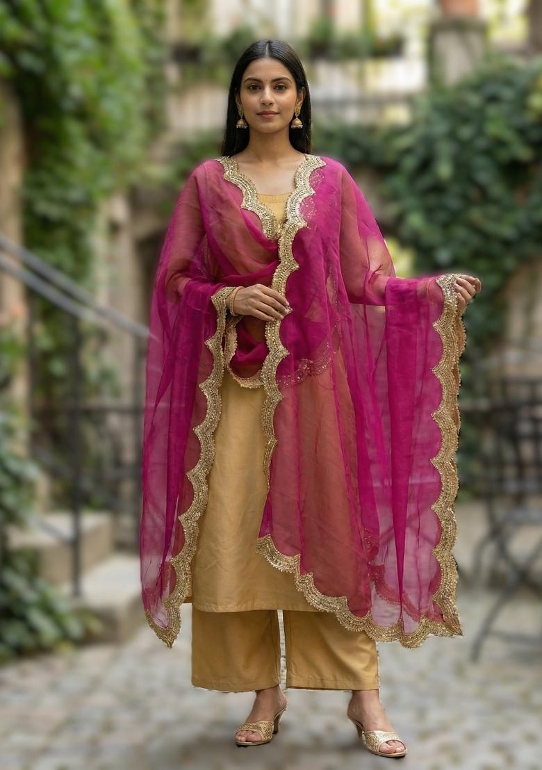 Rani Pink Printed Silk Dupatta - Indya