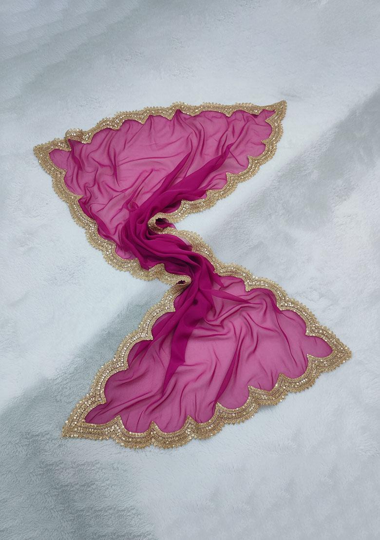 Rani Pink Printed Silk Dupatta - Indya