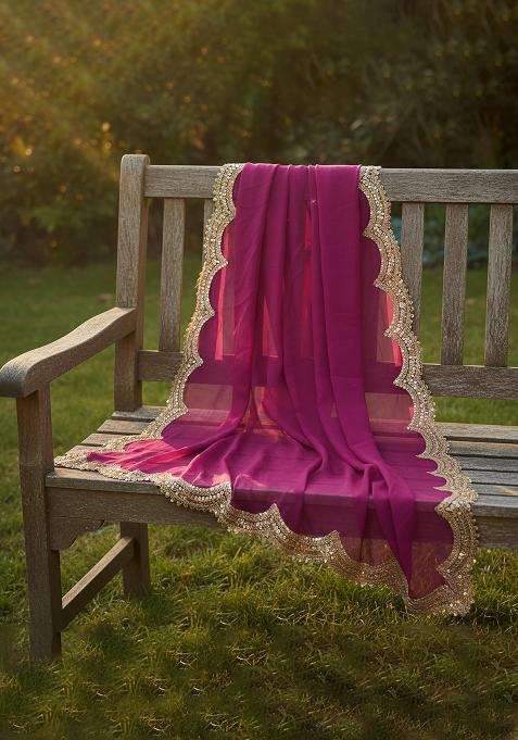 Rani Pink Printed Silk Dupatta