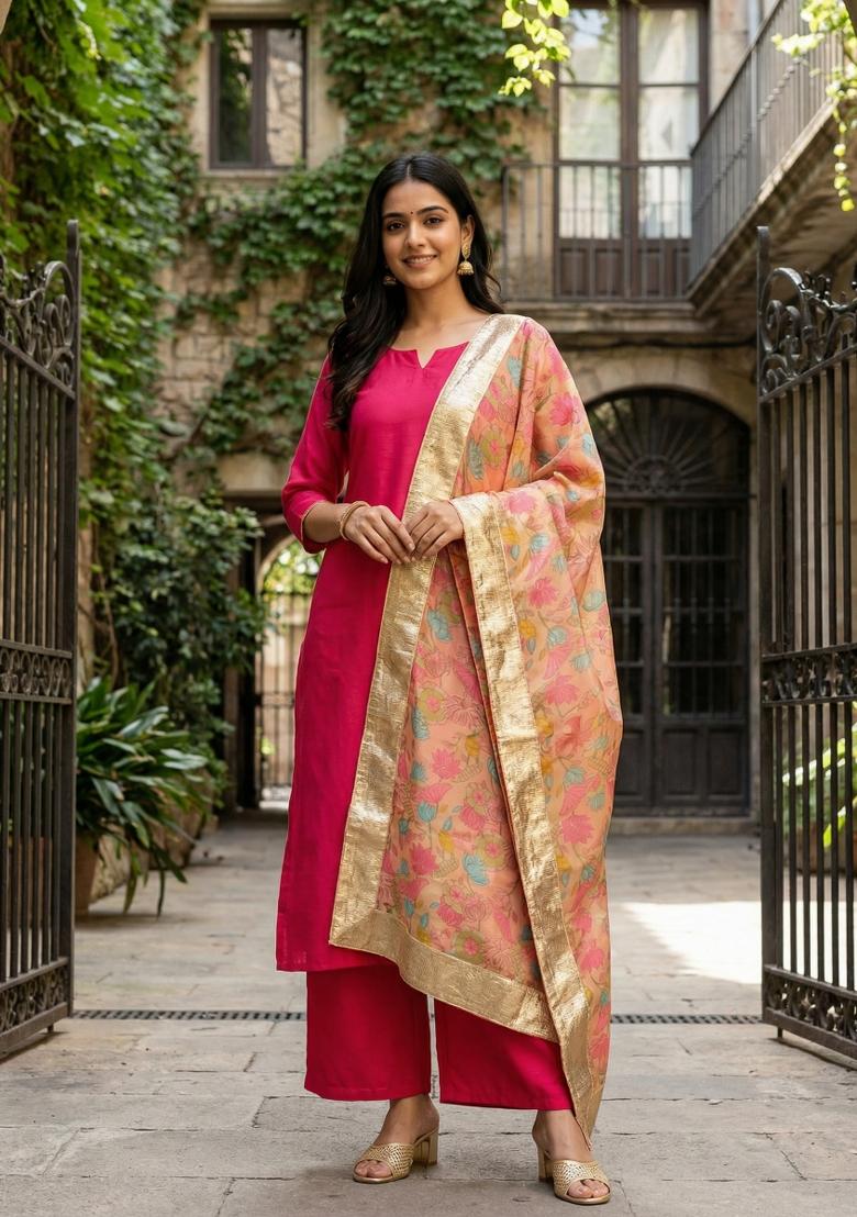 Orange Printed Silk Dupatta - Indya