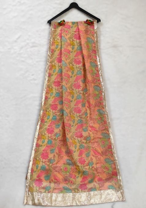 Orange Printed Silk Dupatta