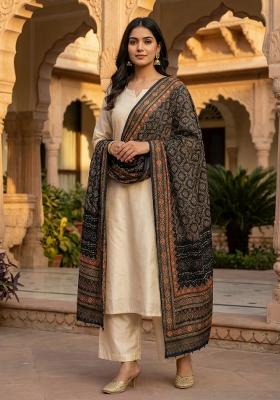 Black Printed Silk Dupatta
