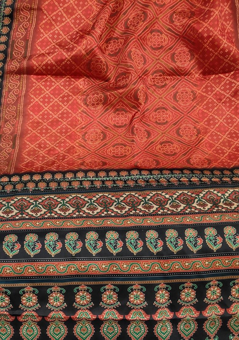 Red Printed Silk Dupatta - Indya