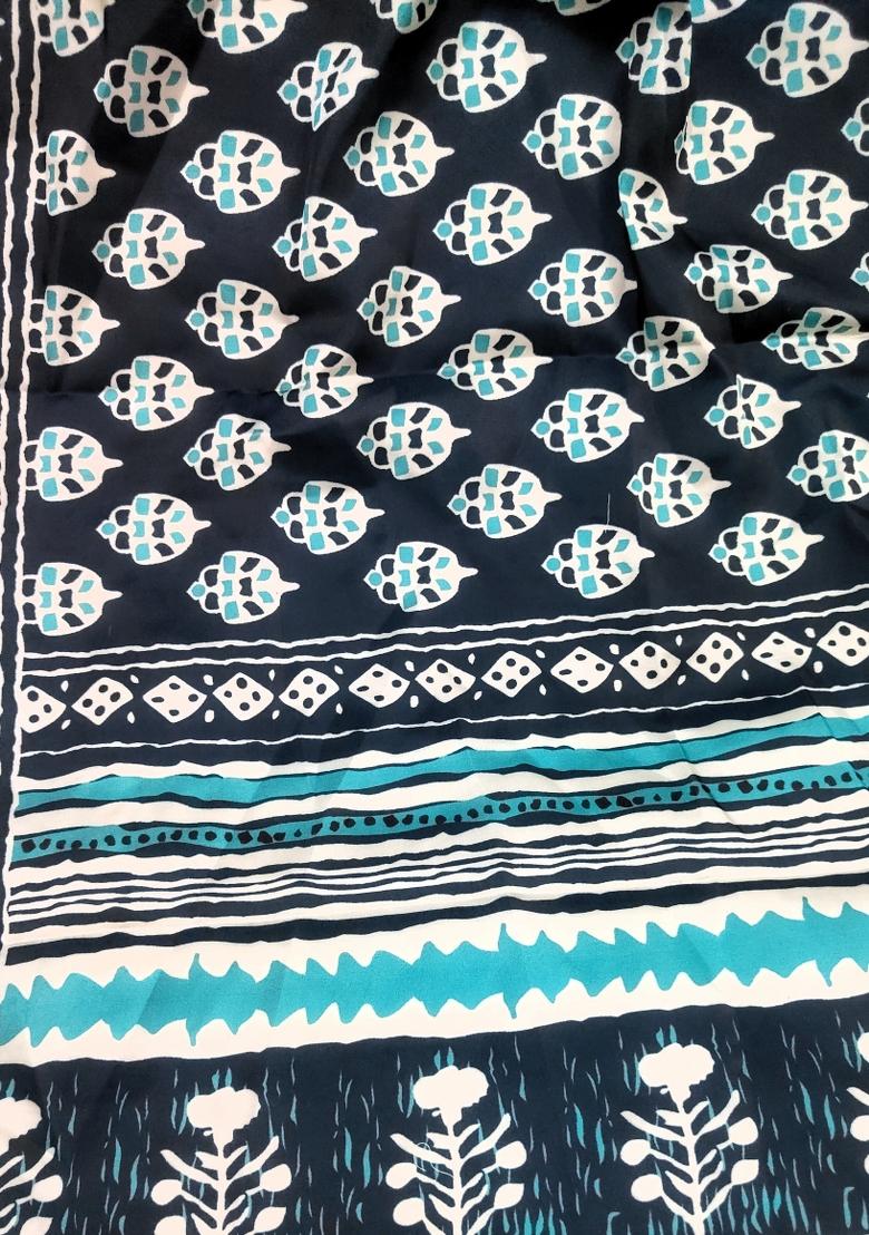 Blue Printed Silk Dupatta - Indya