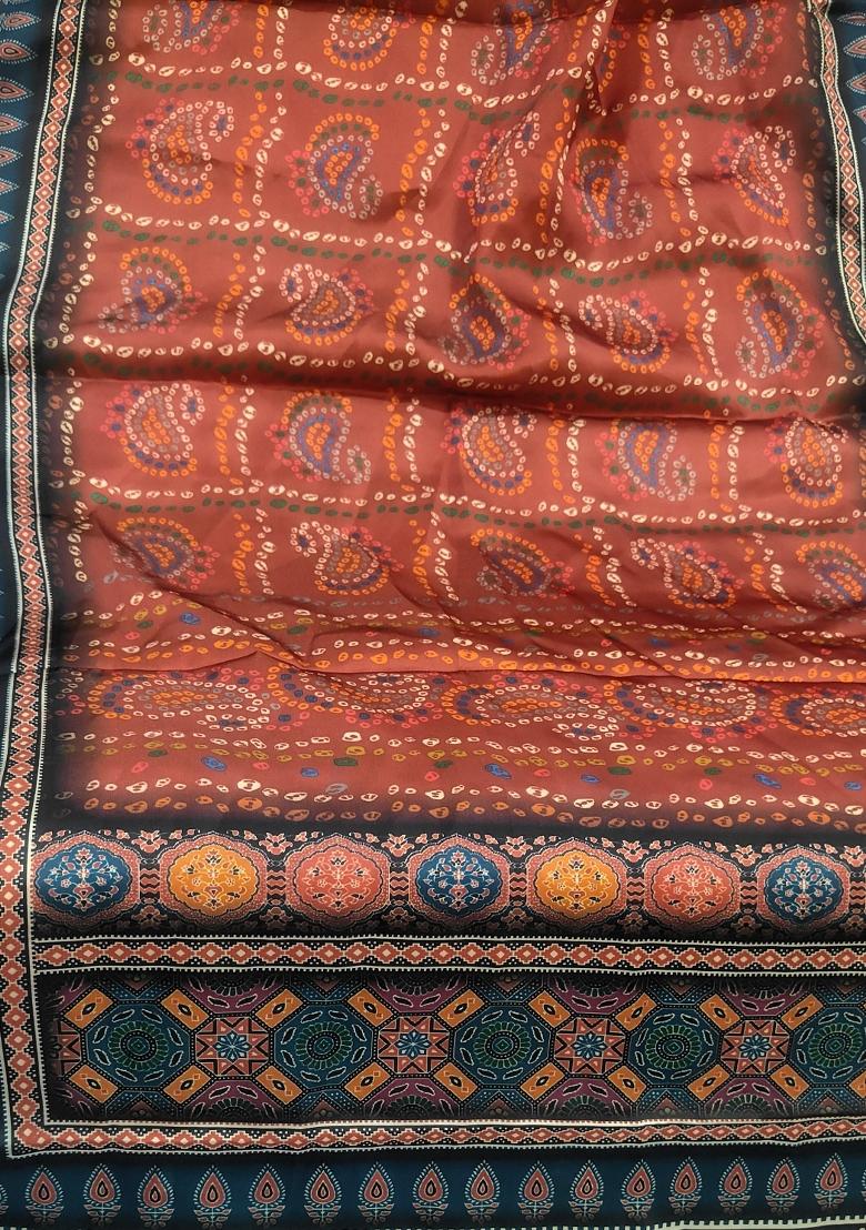 Maroon Printed Silk Dupatta - Indya