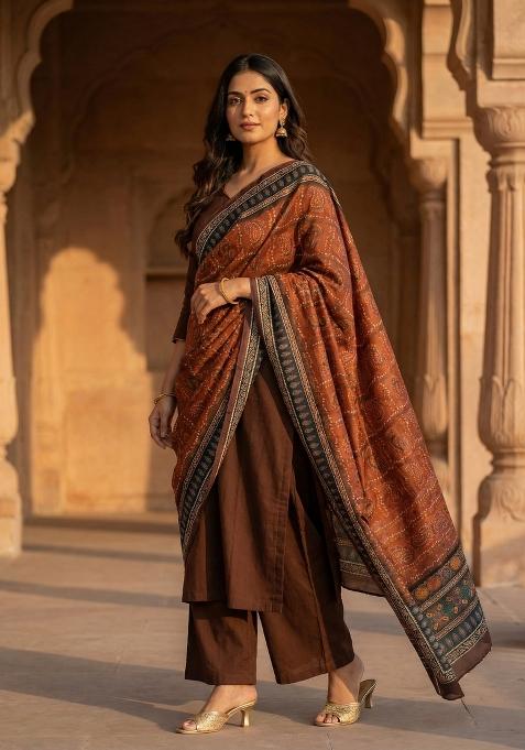 Maroon Printed Silk Dupatta