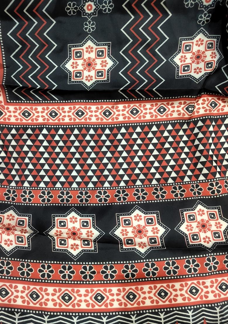 Black Printed Silk Dupatta - Indya