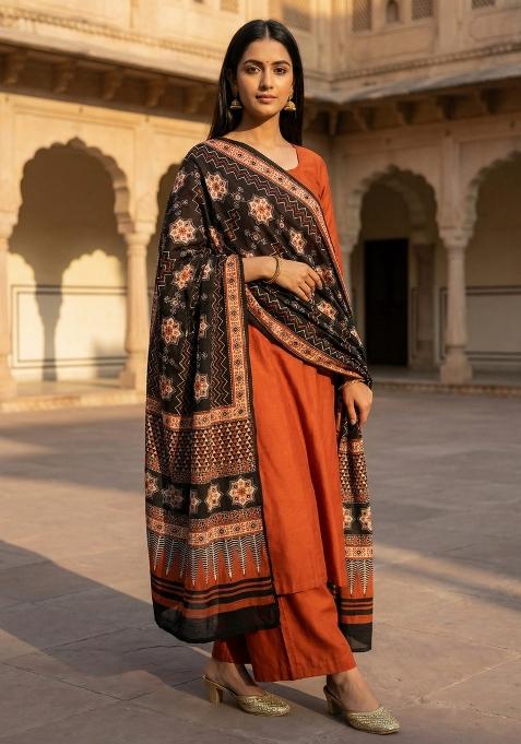 Black Printed Silk Dupatta