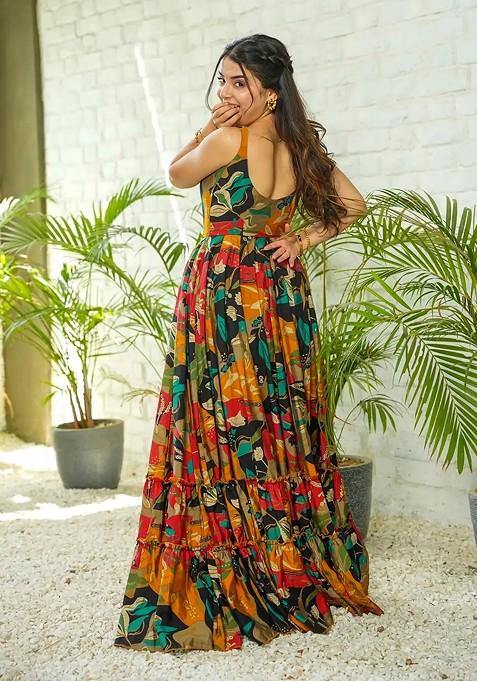 Multicolour Printed Heavy Rayon Gown Dress