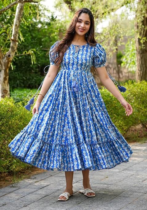 Blue Printed Heavy Rayon Dress