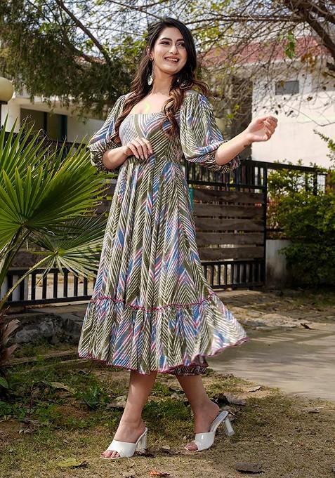 Multicolour Printed Heavy Rayon Dress