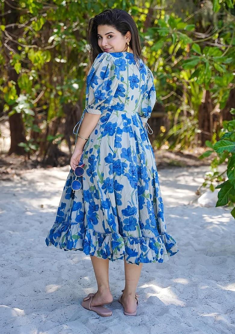 Blue Printed Heavy Rayon Dress