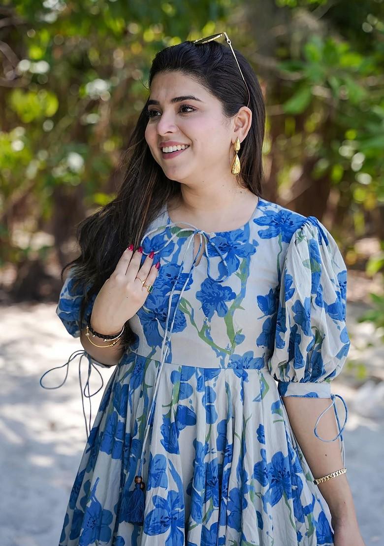 Blue Printed Heavy Rayon Dress