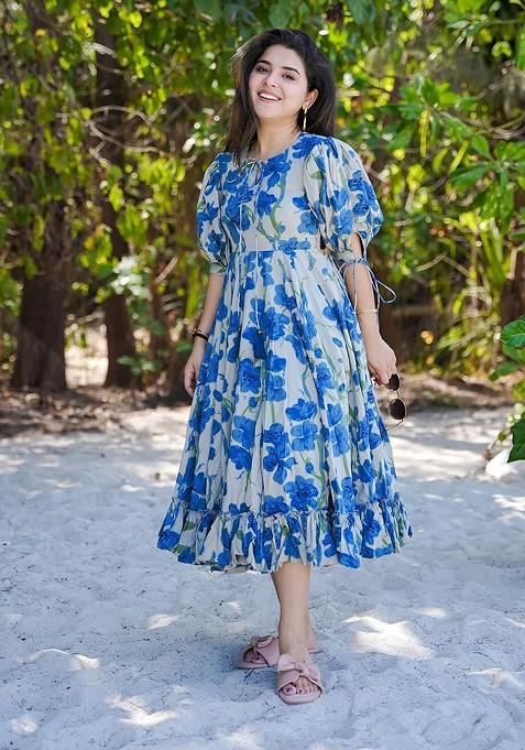 Blue Printed Heavy Rayon Dress