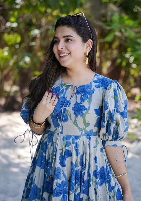 Blue Printed Heavy Rayon Dress