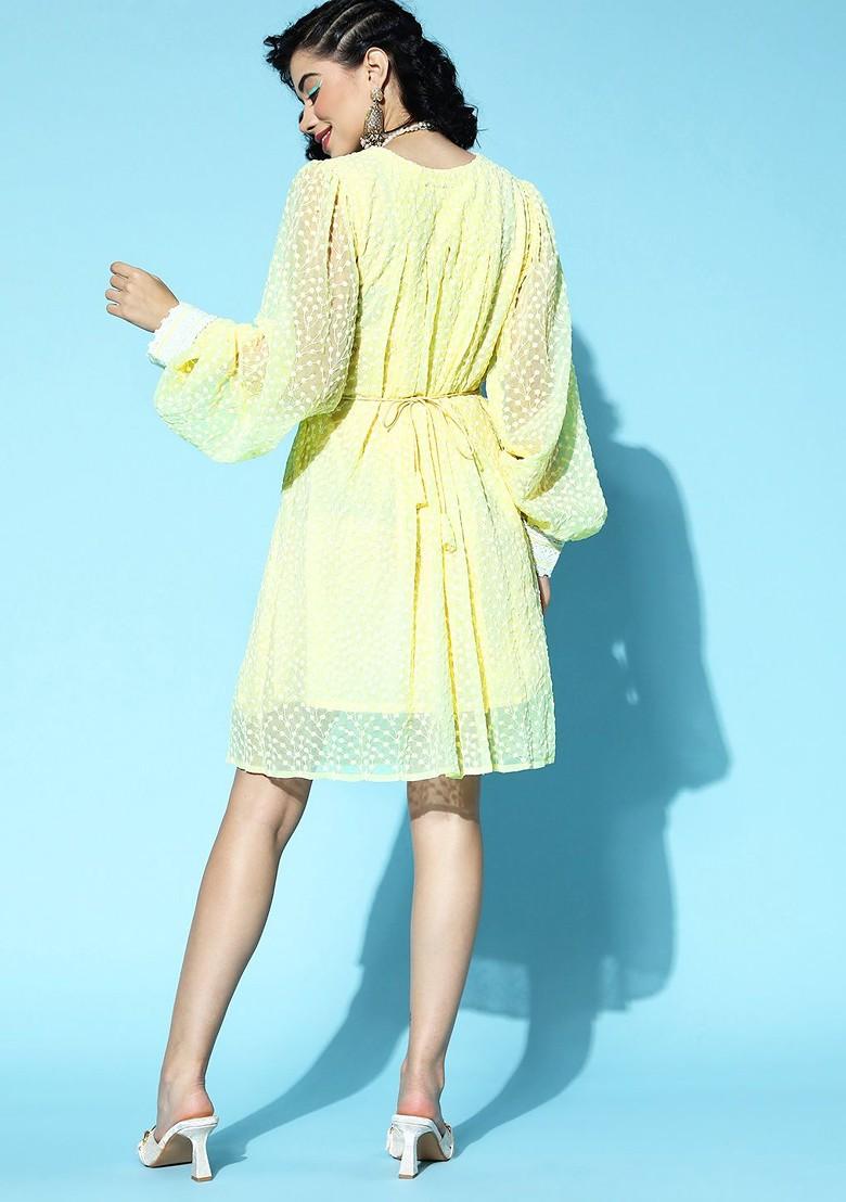 Yellow Georgette Lace Ethnic Dress