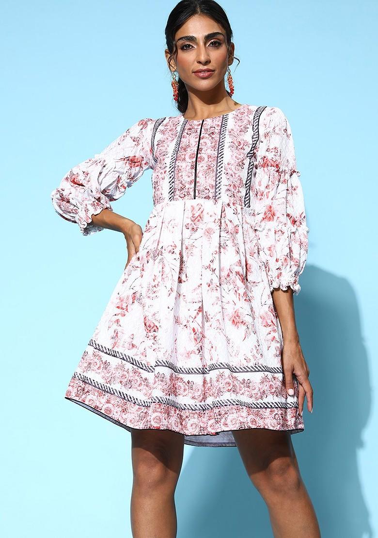 White Abstract Print Dress