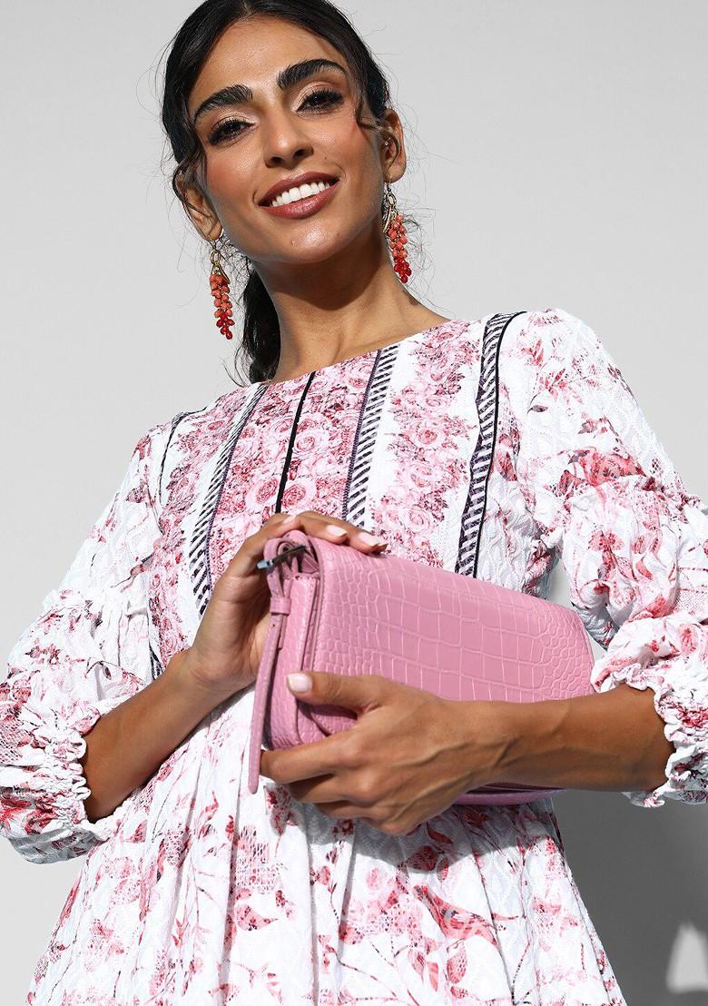 White Floral Print Cotton Round Neck Puff Sleeve A Line Dress