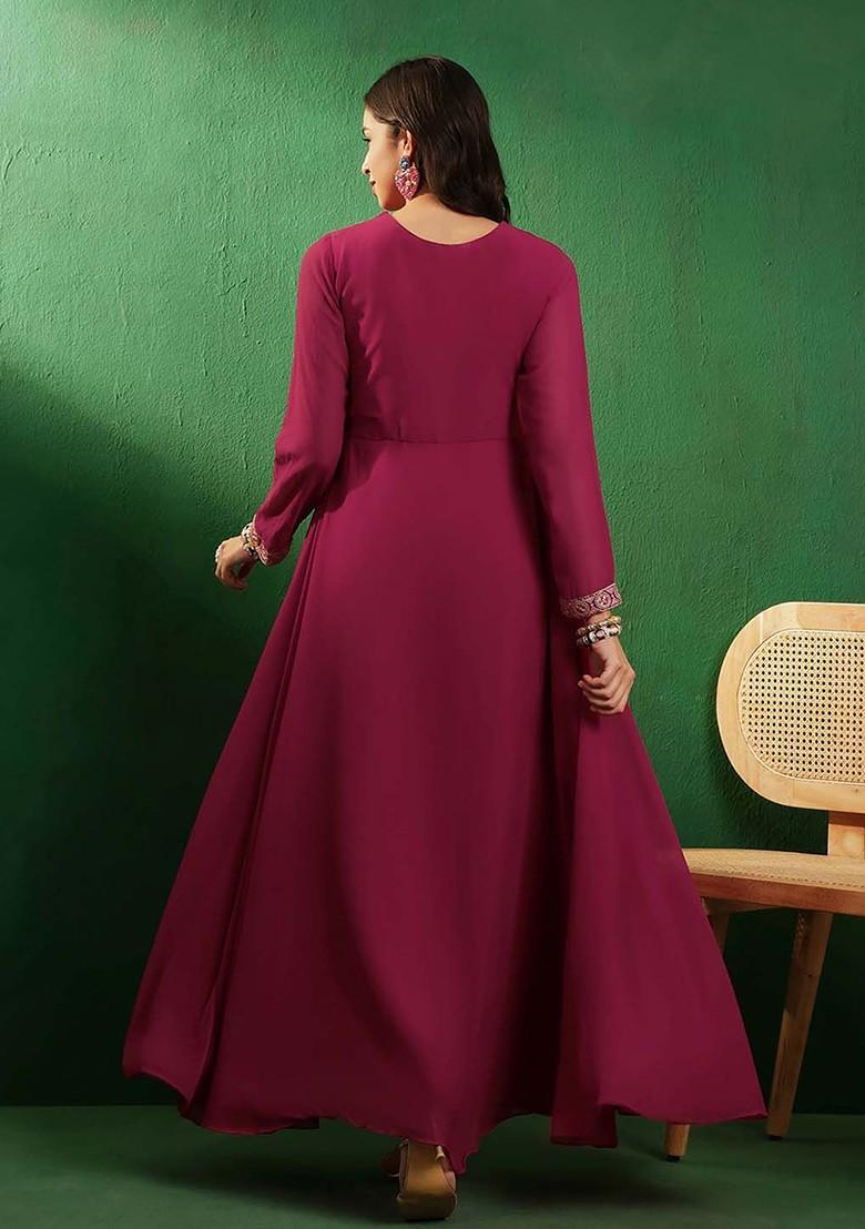 Pink Sequin Georgette Maxi Ethnic Dress